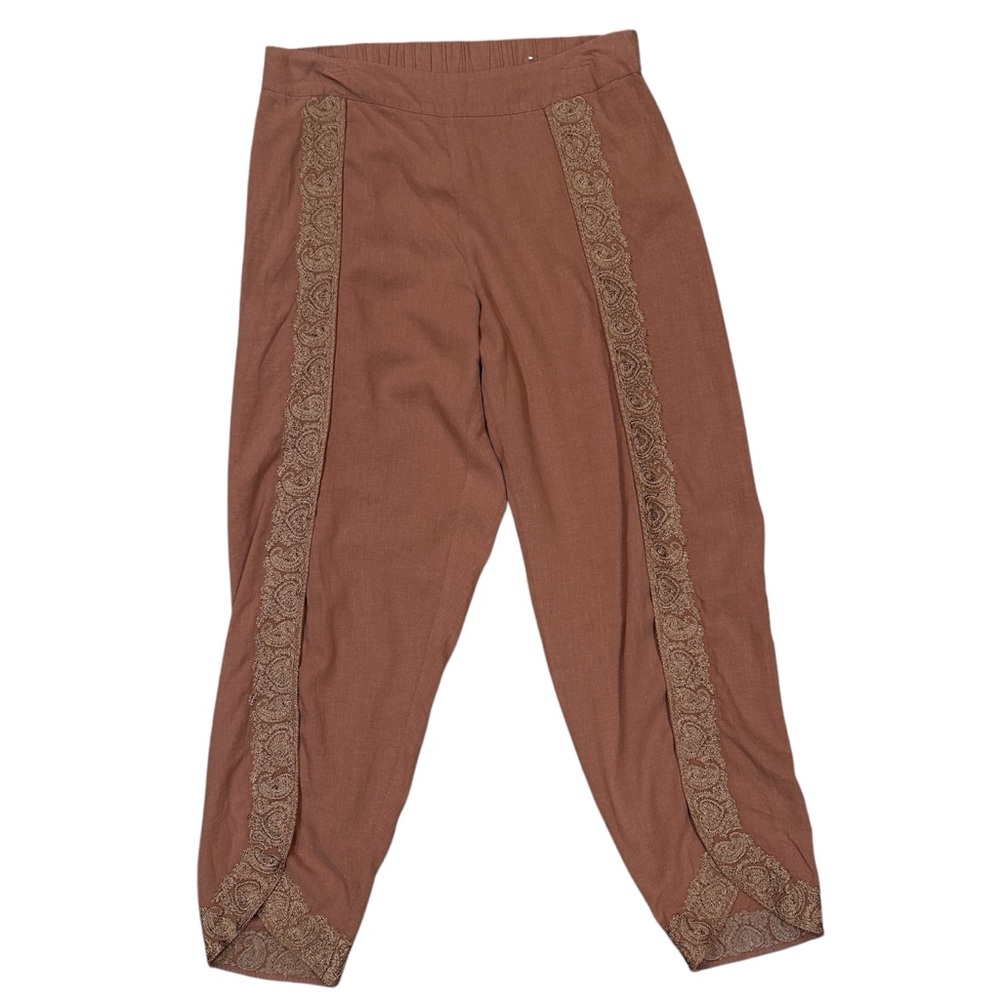 Soft Surroundings Size M Onna Linen Blend Ankle Pants Embroidered Split Hem